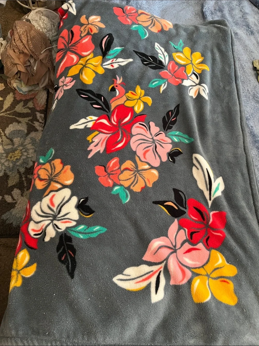 Vera Bradley Gray blanket with Multicolor Floral Print